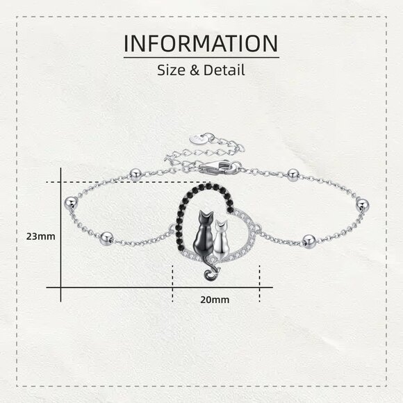 Sterling Silver Cute Cat Heart Bracelet for Women Gift - Picture 4 of 6